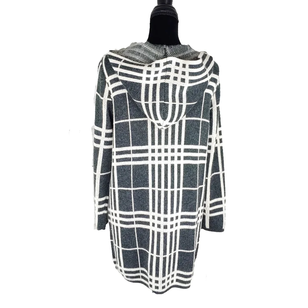 Heathmoor Womens Gray & Cream Glen Plaid Hooded Open Long Cardigan Coat Size S - Picture 10 of 10